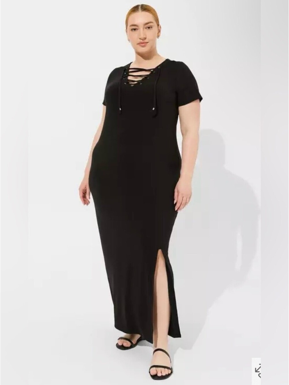 Torrid Super Soft Black Lace-Up Slit Maxi Dress Size 00 NWT
